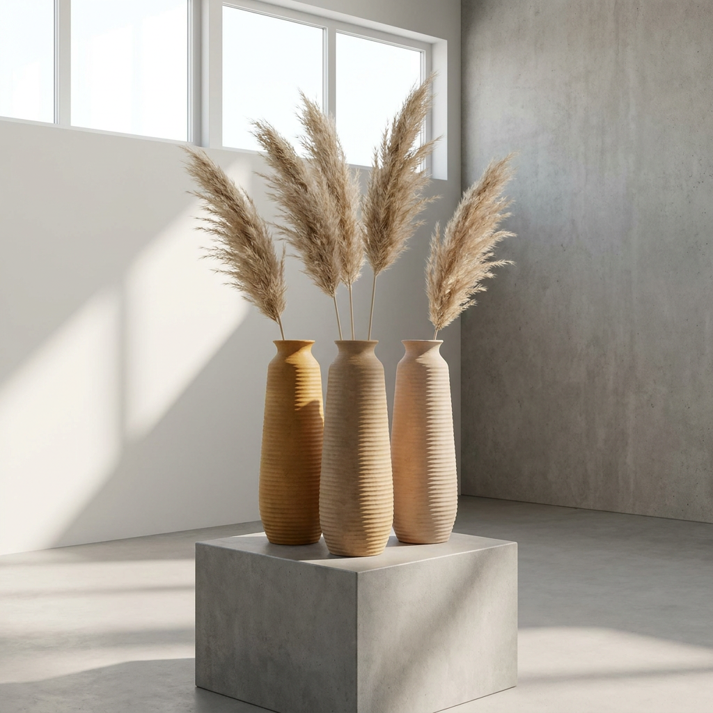 Ribbed Ochre Tall Vases